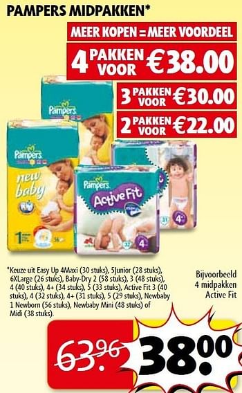 Promoties 4 midpakken active fit - Pampers - Geldig van 01/11/2011 tot 06/11/2011 bij Kruidvat