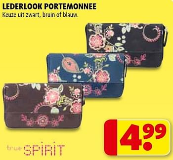 Promoties Lederlook portemonnee - True Spirit - Geldig van 01/11/2011 tot 06/11/2011 bij Kruidvat