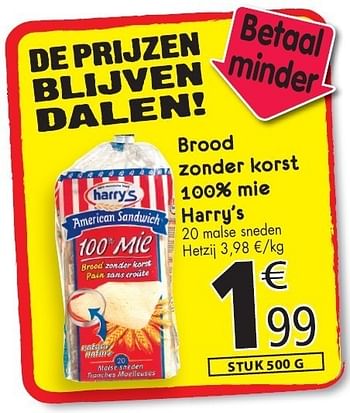 Promoties Brood zonder korst 100% mie harry`s - Harry's - Geldig van 02/11/2011 tot 08/11/2011 bij Match