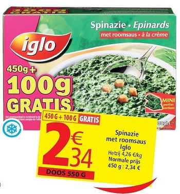 Promoties Spinazie met roomsaus iglo - Iglo - Geldig van 02/11/2011 tot 08/11/2011 bij Match