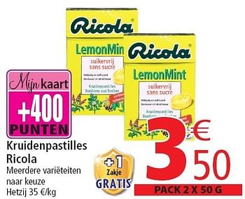 Promoties Kruidenpastilles ricola - Ricola - Geldig van 02/11/2011 tot 08/11/2011 bij Match