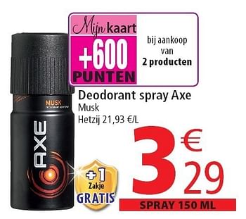 Promoties Deodorant spray axe - Axe - Geldig van 02/11/2011 tot 08/11/2011 bij Match