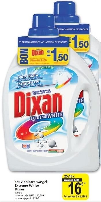 Promoties Set vloeibare wasgel extreme white dixan - Dixan - Geldig van 02/11/2011 tot 08/11/2011 bij Carrefour