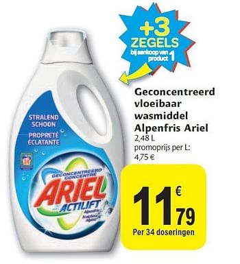 Promoties Geconcentreerd vloeibaar wasmiddel alpenfris ariel - Ariel - Geldig van 02/11/2011 tot 08/11/2011 bij Carrefour