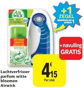 Promotions Luchtverfrisser parfum witte bloemen airwick - Airwick - Valide de 02/11/2011 à 08/11/2011 chez Carrefour