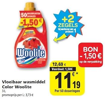 Promotions Vloeibaar wasmiddel color woolite - Woolite - Valide de 02/11/2011 à 08/11/2011 chez Carrefour