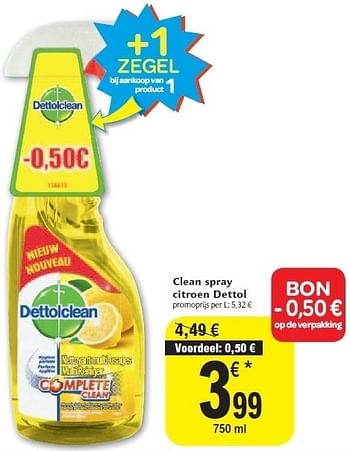 Promoties Clean spray citroen dettol - Dettol - Geldig van 02/11/2011 tot 08/11/2011 bij Carrefour