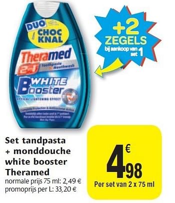 Promoties Set tandpasta + monddouche white booster theramed - Theramed - Geldig van 02/11/2011 tot 08/11/2011 bij Carrefour