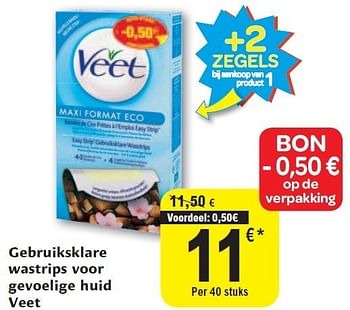 Promotions Gebruiksklare wastrips voor gevoelige huid veet - Veet - Valide de 02/11/2011 à 08/11/2011 chez Carrefour