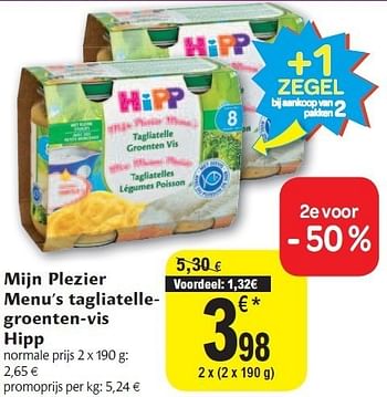 Promoties Mijn plezier menu''s tagliatellegroenten- vis hipp - Hipp - Geldig van 02/11/2011 tot 08/11/2011 bij Carrefour