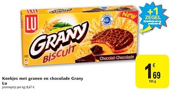 Promotions Koekjes met granen en chocolade grany lu - Lu - Valide de 02/11/2011 à 08/11/2011 chez Carrefour