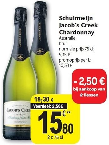 Promoties Schuimwijn jacob''s creek chardonnay - Schuimwijnen - Geldig van 02/11/2011 tot 08/11/2011 bij Carrefour