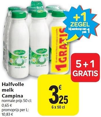 Promoties Halfvolle melk campina - Campina - Geldig van 02/11/2011 tot 08/11/2011 bij Carrefour