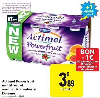 Promoties Actimel powerfruit multifruit of aardbei & cranberry danone - Danone - Geldig van 02/11/2011 tot 08/11/2011 bij Carrefour