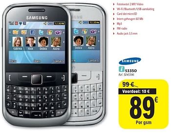 Promoties Gsm s3350 - Samsung - Geldig van 02/11/2011 tot 12/11/2011 bij Carrefour