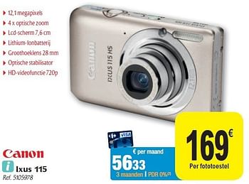 Promoties Fototoestellen ixus 115 - Canon - Geldig van 02/11/2011 tot 12/11/2011 bij Carrefour