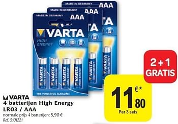 Promoties 4 batterijen high energy lr03 - aaa - Varta - Geldig van 02/11/2011 tot 12/11/2011 bij Carrefour