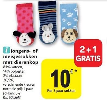 Promoties Jongens- of meisjessokken met dierenkop - Huismerk - Carrefour  - Geldig van 02/11/2011 tot 12/11/2011 bij Carrefour
