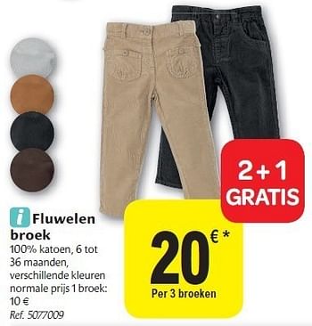 Promoties Fluwelen broek - Huismerk - Carrefour  - Geldig van 02/11/2011 tot 12/11/2011 bij Carrefour
