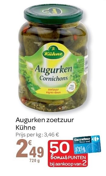 Promoties Augurken zoetzuur kühne - Kühne - Geldig van 02/11/2011 tot 15/11/2011 bij Carrefour