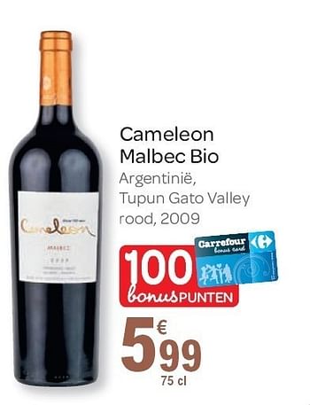 Promotions Cameleon malbec bio - Vins rouges - Valide de 02/11/2011 à 15/11/2011 chez Carrefour