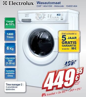 Promoties Wasautomaat ewf 146410w - Electrolux - Geldig van 02/11/2011 tot 15/11/2011 bij Eldi