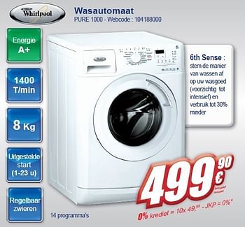 Promoties Wasautomaat pure 1000 - Whirlpool - Geldig van 02/11/2011 tot 15/11/2011 bij Eldi