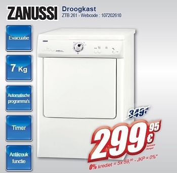 Promoties Droogkast ztb 261 - Zanussi - Geldig van 02/11/2011 tot 15/11/2011 bij Eldi