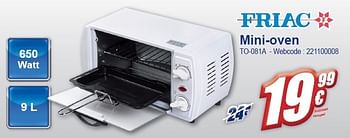 Promoties Mini-oven to-081a - Friac - Geldig van 02/11/2011 tot 15/11/2011 bij Eldi
