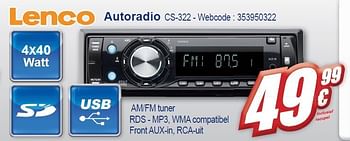 Promoties Autoradio cs-322 - Lenco - Geldig van 02/11/2011 tot 15/11/2011 bij Eldi