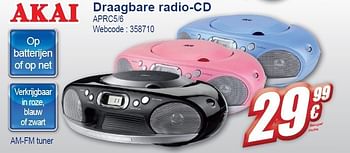 Promoties Draagbare radio-cd aprc5-6 - Akai - Geldig van 02/11/2011 tot 15/11/2011 bij Eldi