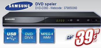 Promoties Dvd speler dvd-d360 - Samsung - Geldig van 02/11/2011 tot 15/11/2011 bij Eldi