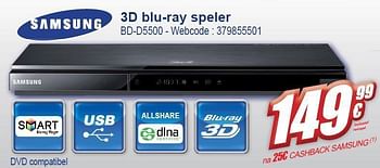 Promoties 3d blu-ray speler bd-d5500 - Samsung - Geldig van 02/11/2011 tot 15/11/2011 bij Eldi