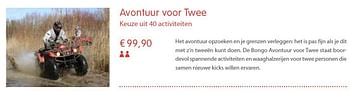 Promoties Avontuur voor twee - Bongo - Geldig van 02/11/2011 tot 31/08/2012 bij Bongo