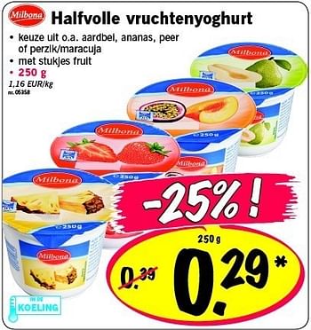 Promotions Halfvolle vruchtenyoghurt - Milbona - Valide de 03/11/2011 à 09/11/2011 chez Lidl