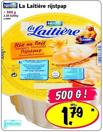 Promoties La laitière rijstpap - Nestlé - Geldig van 03/11/2011 tot 09/11/2011 bij Lidl