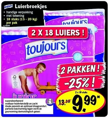 Promoties Luierbroekjes - Toujours - Geldig van 03/11/2011 tot 09/11/2011 bij Lidl