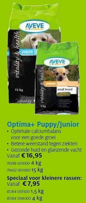Promoties Optima+ puppy-junior - Huismerk - Aveve - Geldig van 13/11/2011 tot 21/12/2011 bij Aveve
