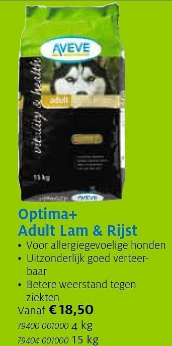 Promoties Optima+ adult lam & rijst - Huismerk - Aveve - Geldig van 13/11/2011 tot 21/12/2011 bij Aveve