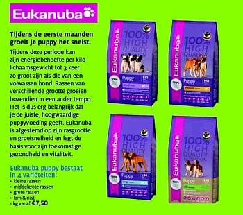 Promoties Eukanuba puppy bestaat in 4 variëteiten - Eukanuba - Geldig van 13/11/2011 tot 21/12/2011 bij Aveve