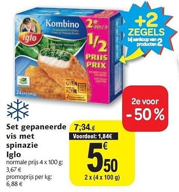 Carrefour Promotie Set Gepaneerde Vis Met Spinazie Iglo Iglo Diepvries Geldig Tot 29 11 11 Promobutler