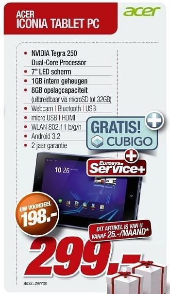 Promoties Iconia tablet pc - Acer - Geldig van 30/11/2011 tot 17/12/2011 bij Auva