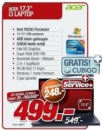 Promoties I3 laptop - Acer - Geldig van 30/11/2011 tot 17/12/2011 bij Auva