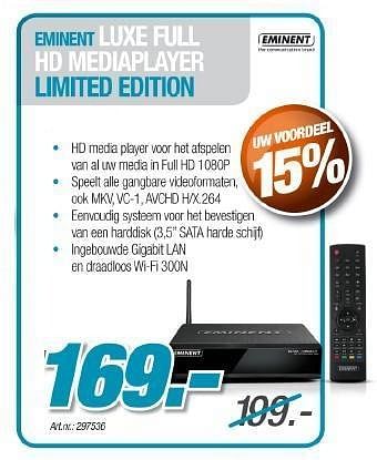 Promotions Luxe full hd mediaplayer limited edition - Eminent - Valide de 30/11/2011 à 17/12/2011 chez Auva