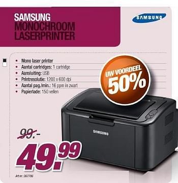 Promotions Monochroom laserprinter - Samsung - Valide de 30/11/2011 à 17/12/2011 chez Auva