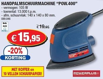 Promoties Handpalmschuurmachine pow.400 - Powerplus - Geldig van 30/11/2011 tot 30/12/2011 bij Hubo