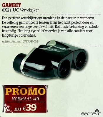 Promotions 8x21 uc verrekijker - Gambit - Valide de 01/12/2011 à 31/12/2011 chez A.S.Adventure
