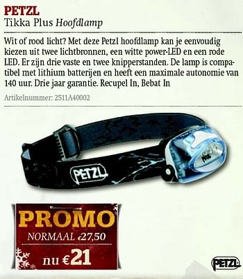 Promoties Tikka plus hoofdlamp - PETZL - Geldig van 01/12/2011 tot 31/12/2011 bij A.S.Adventure