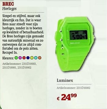 Promoties Horloges luminex - Breo - Geldig van 01/12/2011 tot 31/12/2011 bij A.S.Adventure