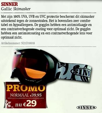 Promoties Gallic skimasker - Sinner - Geldig van 01/12/2011 tot 31/12/2011 bij A.S.Adventure
